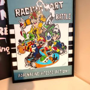 Racing Kart Battle Tableau Bois Gaming Pop Art