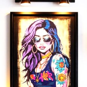 Visage Pop – Éclat & Caractère Tableau Bois Noyer Pop Art