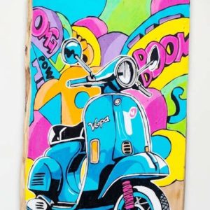 Urban Vespa Tableau Bois Chêne Pop Art / Street Art