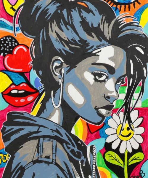 Urban Bloom – print d’art Pop Art Street Art portrait féminin par BRMB