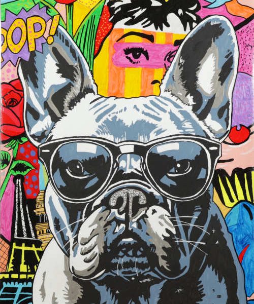 Urban Frenchie – œuvre originale Pop Art Street Art bouledogue français sur papier par BRMB