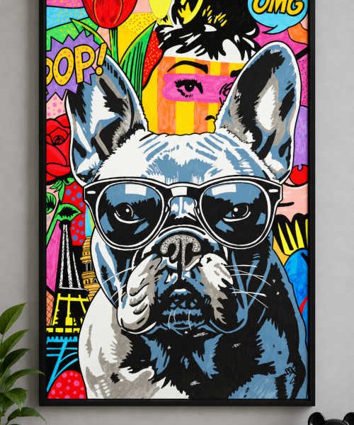 Urban Frenchie – print d’art Pop Art Street Art bouledogue français encadré par BRMB