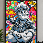 Print encadré Popeye Pop Art BRMB 50x70 cm présenté en décoration murale