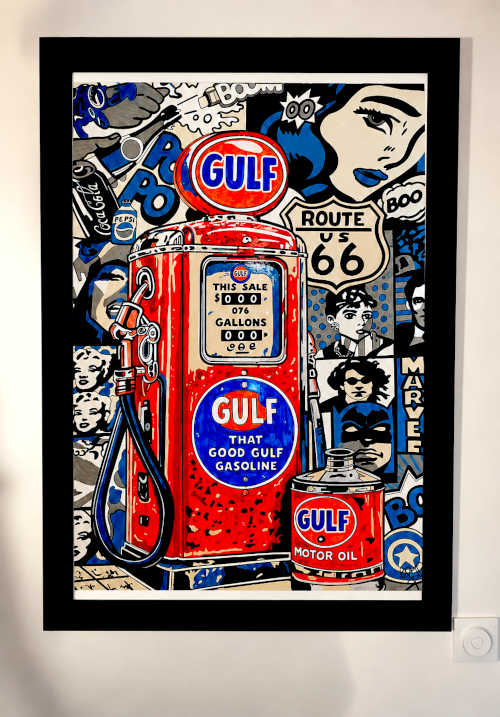 Gulf Legend – tableau Pop Art Street Art pompe à essence Gulf vintage encadré par BRMB