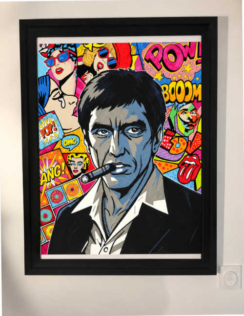 Scarface Pop – œuvre originale Pop Art Street Art encadrée par BRMB
